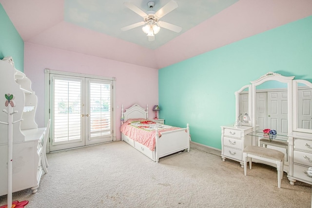2589 W Lake Van Ness Cir, Fresno, CA 93711 - carpeted bedroom with access to outside, french doors, a ceiling fan, and a tray ceiling