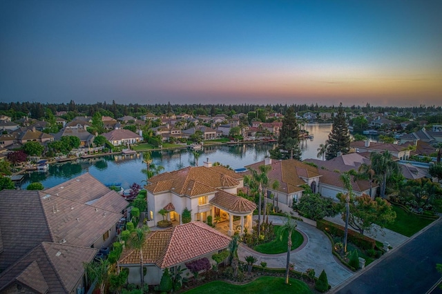 2589 W Lake Van Ness Cir, Fresno, CA 93711 - aerial view at dusk of a water view and a residential view