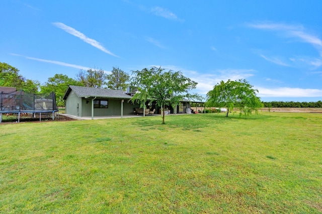 7784 S Del Rey Ave, Del Rey, CA 93616 - view of green lawn with a trampoline and a patio area