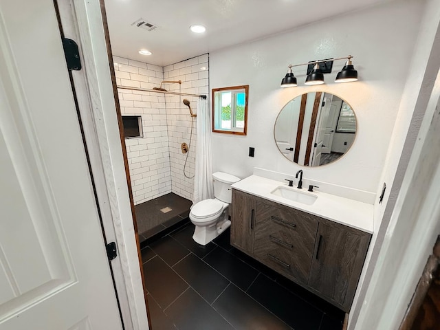 7784 S Del Rey Ave, Del Rey, CA 93616 - bathroom featuring toilet, a stall shower, tile patterned floors, vanity, and recessed lighting