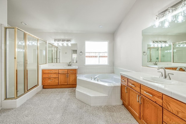 2113 E Portland Ave, Fresno, CA 93720 - bathroom with a shower stall, a garden tub, and two vanities