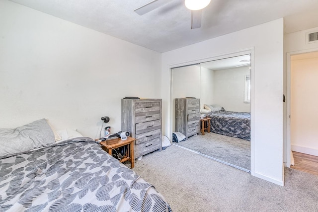 5932 E Illinois Ave, Fresno, CA 93727 - bedroom featuring carpet flooring, a closet, and a ceiling fan