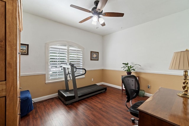 6423 N Bain Ave, Fresno, CA 93722 - office with wood finished floors, a ceiling fan, and baseboards