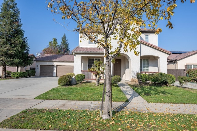 3137 Indianapolis Ave, Clovis, CA 93619 - view of front of home featuring stucco siding, a garage, concrete driveway, a tiled roof, and a porch