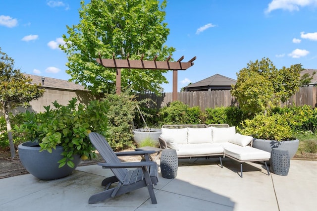 11289 N Alicante Dr, Fresno, CA 93730 - view of patio featuring an outdoor living space and a fenced backyard