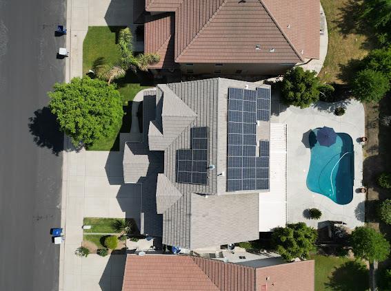 drone / aerial view of a pool
