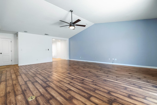 6254 E Bellaire Way, Fresno, CA 93727 - unfurnished living room featuring ceiling fan, wood finished floors, and lofted ceiling