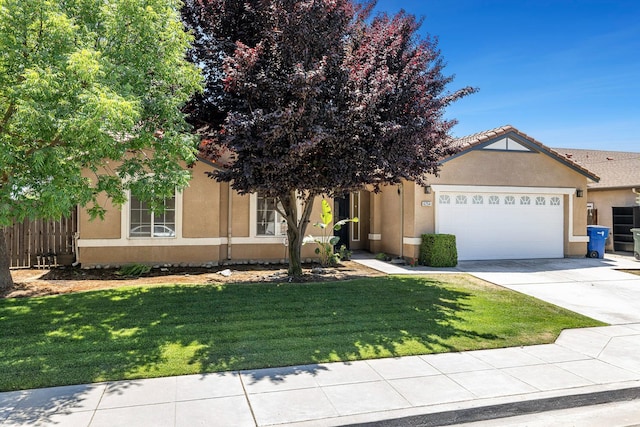 view of front of home with a garage, concrete driveway, and stucco siding