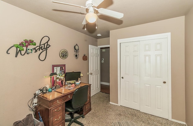 3732 W Garland Ave, Fresno, CA 93722 - office area with light colored carpet, baseboards, and a ceiling fan