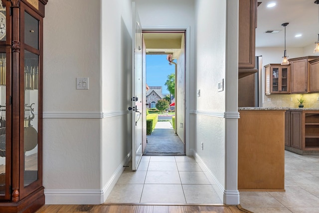 520 W Warwick, Clovis, CA 93619 - entryway with baseboards, light tile patterned floors, and recessed lighting