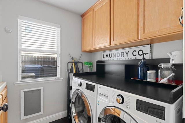 1117 E Royal Dornoch Ave, Fresno, CA 93730 - washroom with washing machine and clothes dryer, cabinet space, and baseboards