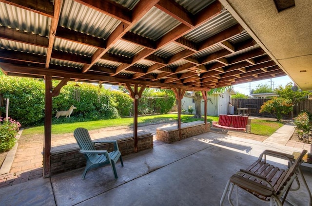 3948 E Fedora Ave, Fresno, CA 93726 - fenced backyard with a storage unit and a patio