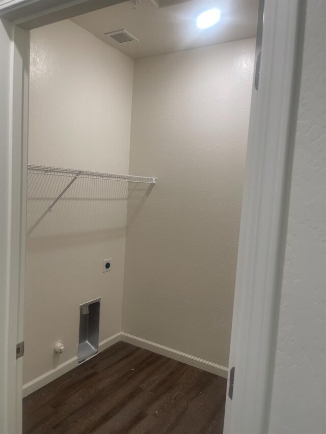 13320 Fourth St Unit Lot1, Parlier, CA 93648 - clothes washing area with dark wood-type flooring, hookup for an electric dryer, and baseboards