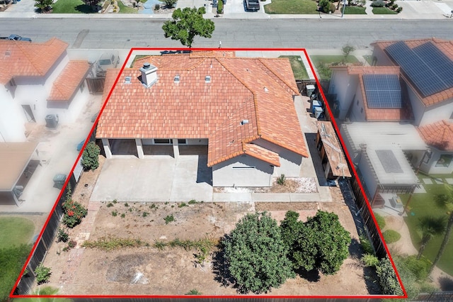 1801 E Omaha Ave, Fresno, CA 93720 - aerial view of property and surrounding area with property boundaries highlighted