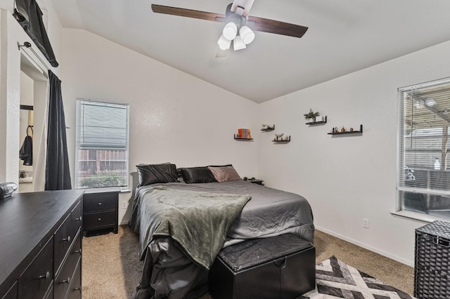 5532 W Indianapolis Ave, Fresno, CA 93722 - bedroom featuring lofted ceiling, light carpet, a ceiling fan, and baseboards