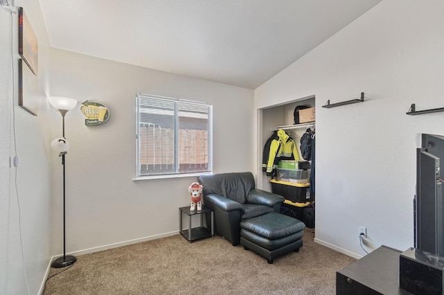 5532 W Indianapolis Ave, Fresno, CA 93722 - sitting room featuring vaulted ceiling, carpet flooring, and baseboards