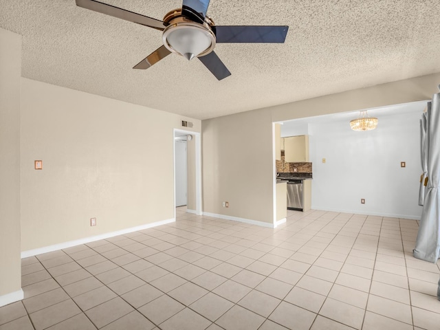 1550 W Ashlan Ave Unit 241, Fresno, CA 93705 - empty room with ceiling fan, a textured ceiling, light tile patterned flooring, a chandelier, and baseboards