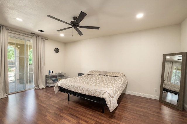 1710 N Filbert Ave, Clovis, CA 93619 - bedroom featuring access to outside, dark wood-type flooring, multiple windows, recessed lighting, and baseboards