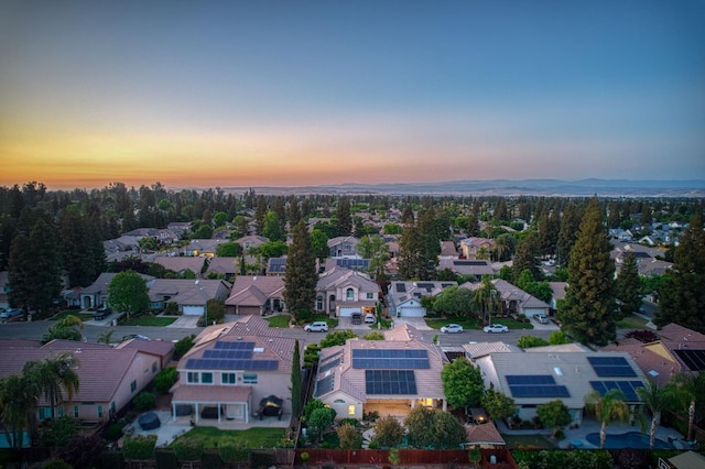 aerial view at dusk of a residential view
