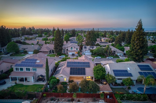 aerial view at dusk of a residential view