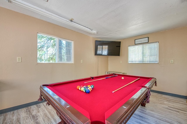 41533 Indian Rock Rd, Shaver Lake, CA 93664 - recreation room featuring a textured ceiling, baseboards, wood finished floors, and pool table