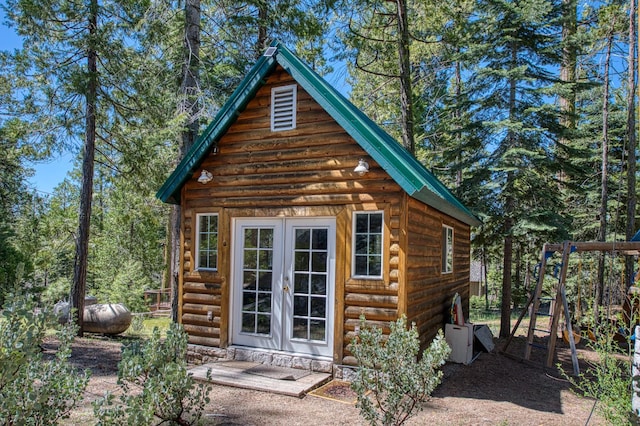 41533 Indian Rock Rd, Shaver Lake, CA 93664 - view of outbuilding featuring an outdoor structure and french doors