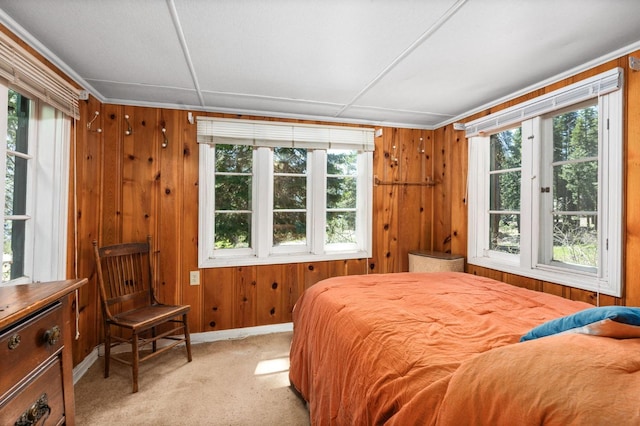 58374 Huntington Lake Rd Unit 12, Lakeshore, CA 93634 - bedroom with wooden walls, multiple windows, baseboards, and light carpet
