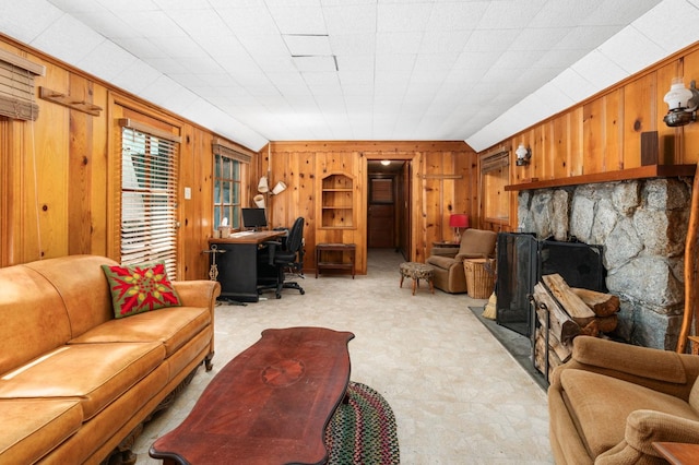 58374 Huntington Lake Rd Unit 12, Lakeshore, CA 93634 - living room with wood walls, an office area, and light floors