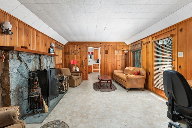 58374 Huntington Lake Rd Unit 12, Lakeshore, CA 93634 - living area featuring wooden walls and stone finish floors