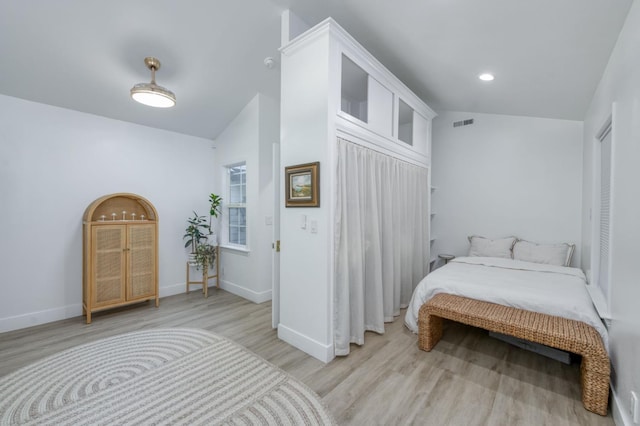 3519 N Van Ness Blvd, Fresno, CA 93704 - bedroom featuring light wood finished floors, baseboards, recessed lighting, and lofted ceiling