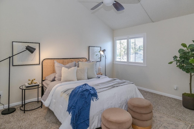 5455 N Marty Ave Unit 132, Fresno, CA 93711 - bedroom with carpet, baseboards, vaulted ceiling, and a ceiling fan