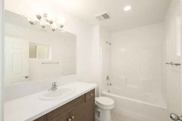 35 E Florence Ave, Fresno, CA 93706 - bathroom with toilet, vanity, tile patterned flooring, shower / washtub combination, and recessed lighting