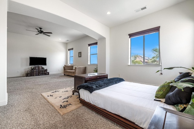 5279 N Ensanada Ave, Fresno, CA 93723 - bedroom featuring multiple windows, recessed lighting, carpet, ceiling fan, and baseboards