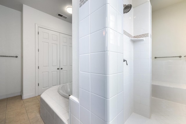 5279 N Ensanada Ave, Fresno, CA 93723 - full bath with tiled shower, a bath, and tile patterned flooring