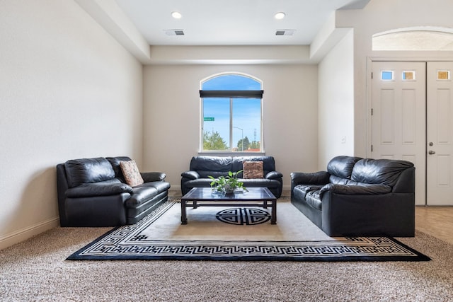 5279 N Ensanada Ave, Fresno, CA 93723 - living room featuring carpet floors, baseboards, and recessed lighting