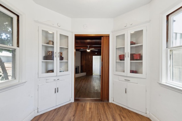 2020 N Fruit Ave, Fresno, CA 93705 - unfurnished dining area with plenty of natural light, wood finished floors, and ceiling fan