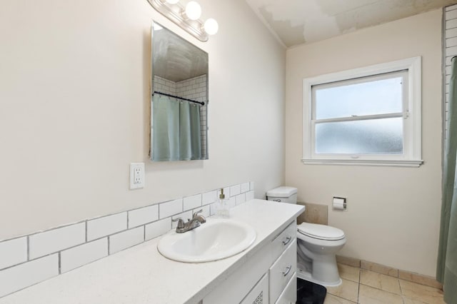 2020 N Fruit Ave, Fresno, CA 93705 - bathroom featuring toilet, vanity, tile patterned flooring, and a shower with shower curtain