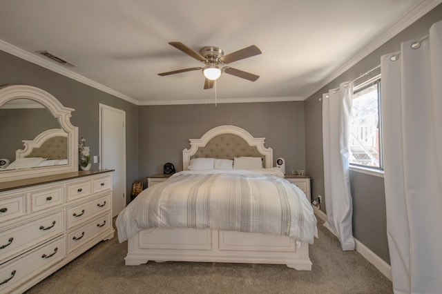 47438 Cheyenne Rd, Coarsegold, CA 93614 - bedroom featuring light carpet, ornamental molding, a ceiling fan, and baseboards