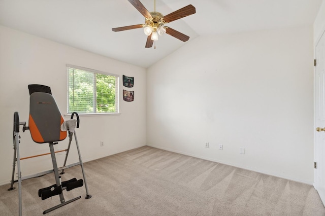 5532 N Cleo Ave, Fresno, CA 93722 - exercise area with lofted ceiling, carpet, ceiling fan, and baseboards