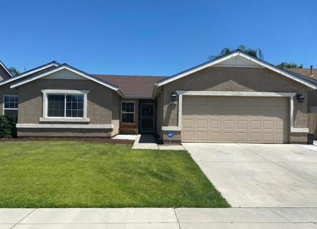 3656 N Laverne Ave, Fresno, CA 93727 - ranch-style house featuring a garage, concrete driveway, a front lawn, and stucco siding