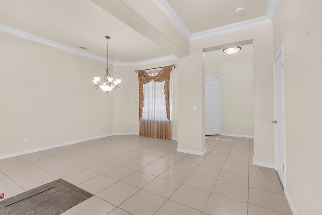 373 W Houston Ave, Clovis, CA 93611 - empty room featuring crown molding, a chandelier, light tile patterned floors, and a smoke detector