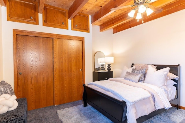 16895 Rd 30 1/2, Madera, CA 93636 - bedroom with beamed ceiling, wooden ceiling, carpet flooring, and a closet