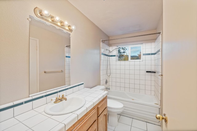 5664 Clouds Rst, Mariposa, CA 95338 - bathroom featuring toilet, tile patterned floors, vanity, and bathtub / shower combination