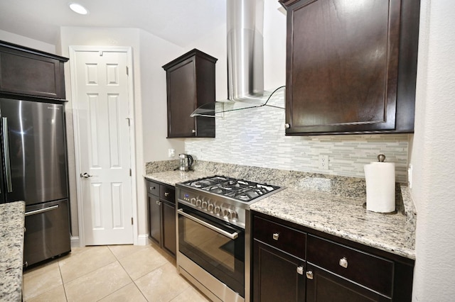 11332 N Cherry Sage Ave, Fresno, CA 93730 - kitchen featuring stainless steel appliances, backsplash, light tile patterned floors, and dark brown cabinets