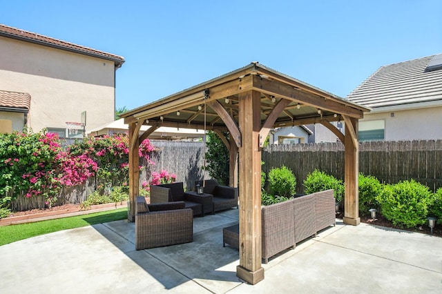 1362 E Via Viola Way, Fresno, CA 93730 - view of patio featuring a gazebo, an outdoor living space, and a fenced backyard