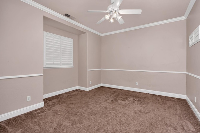10717 N Bunkerhill Dr, Fresno, CA 93730 - spare room with carpet floors, a ceiling fan, baseboards, and ornamental molding