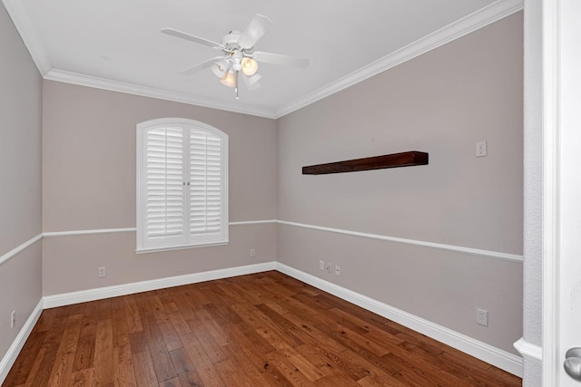 10717 N Bunkerhill Dr, Fresno, CA 93730 - empty room featuring baseboards, hardwood / wood-style flooring, ceiling fan, and crown molding