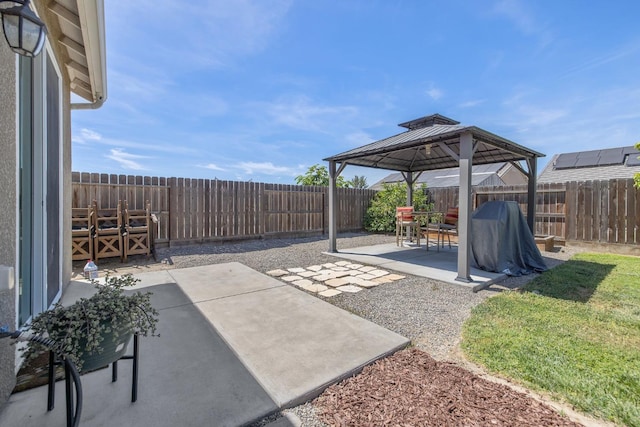 6326 W Sweet Ct, Visalia, CA 93291 - view of patio / terrace with a gazebo, a fenced backyard, and area for grilling