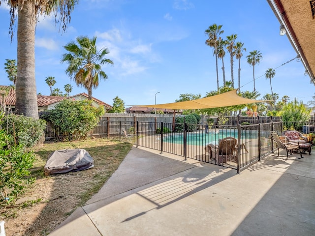 view of pool with a fenced backyard and a patio