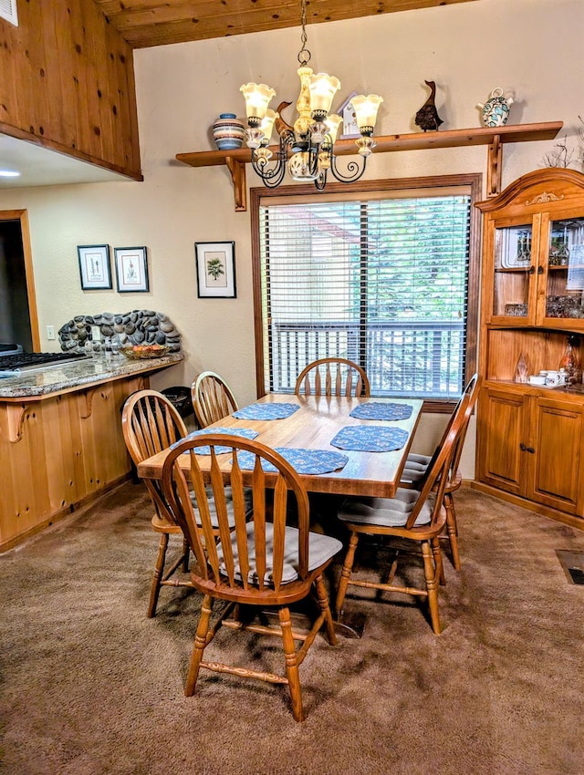 41016 Woodridge Ln, Shaver Lake, CA 93664 - carpeted dining space featuring a chandelier